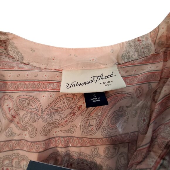 Ruffled Paisley Pink Blouse S Universal Thread 100% Cotton Womens  Short sleeves - Picture 5 of 8